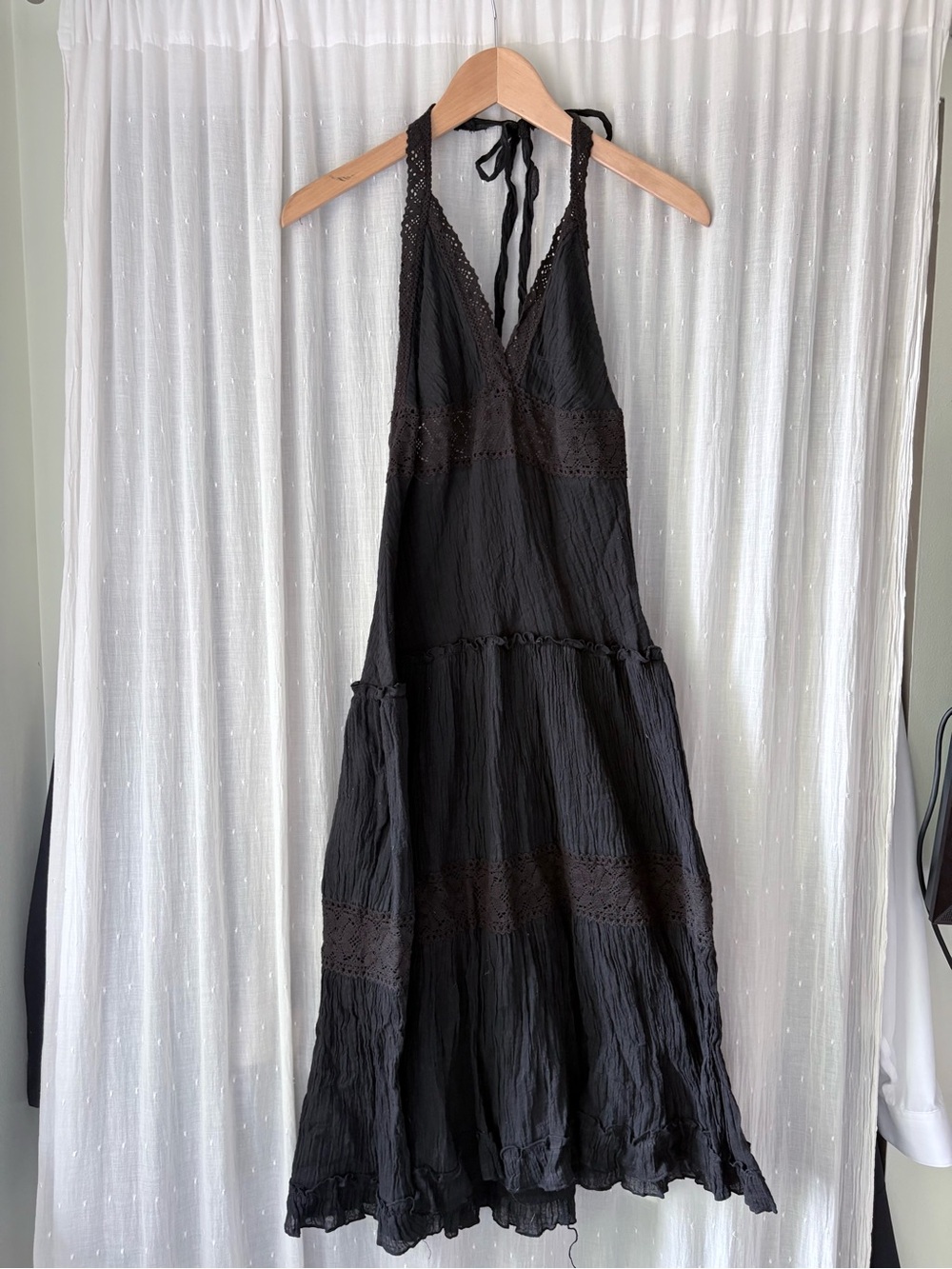 Elan Black Halter Dress with Lace Insets